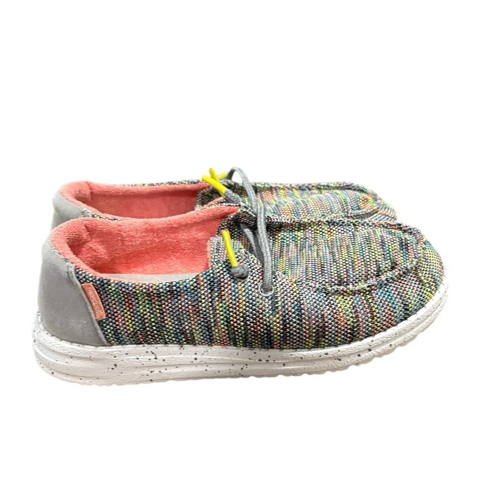 Hey Dude Multicolored Peacock Pink Woven Fabric and Slip-On Design